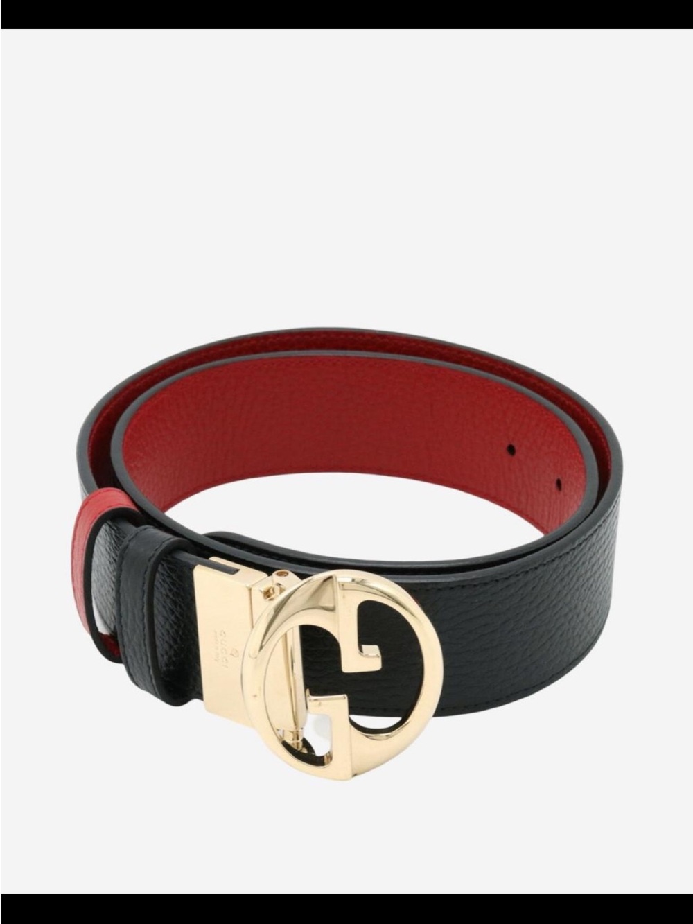Gucci Black and Red Leather Belt with Gold GG Buckle